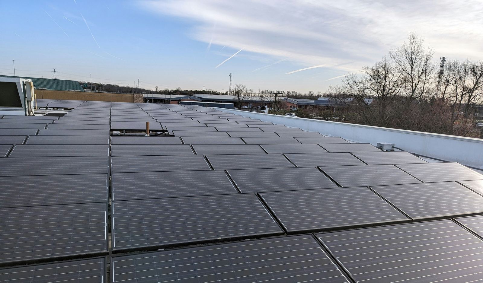 Commercial solar installation on a warehouse roof